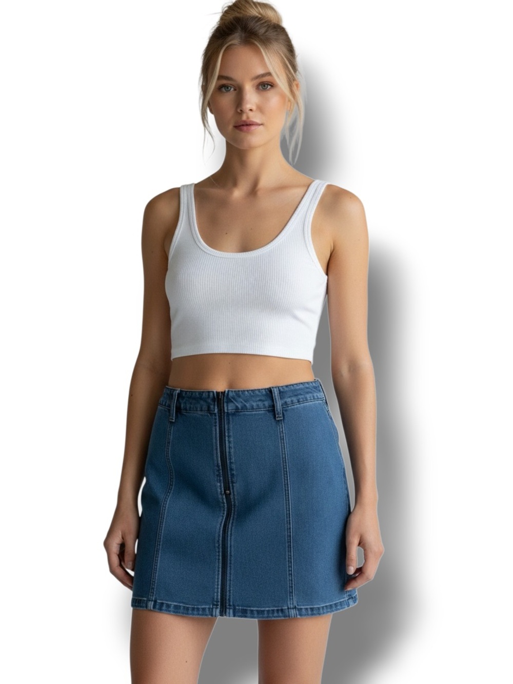 Altar’d State Women’s Full Zip Front Denim Mini Skirt, Medium Wash, size L